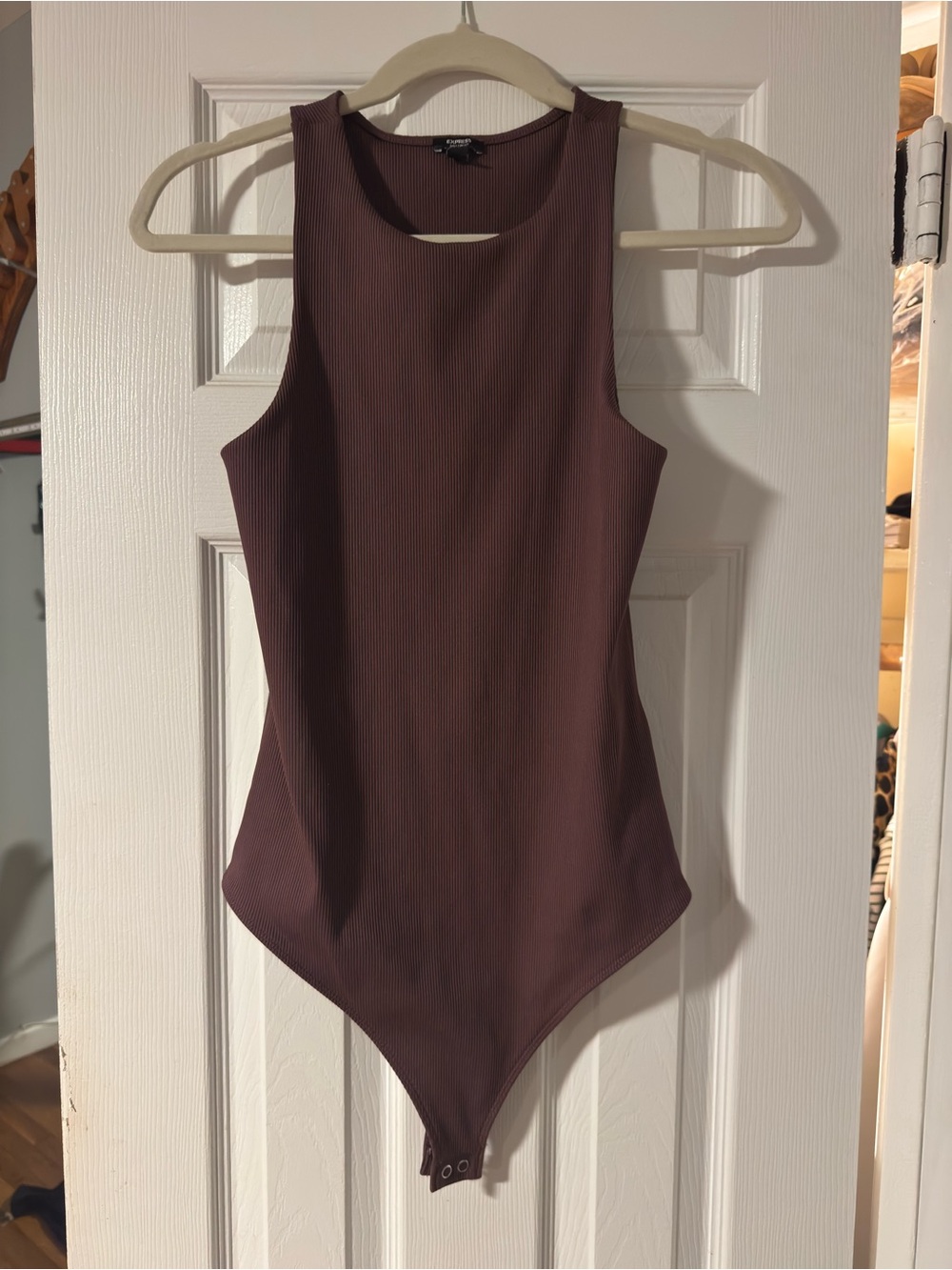 Ribbed Tank One-Piece Bodysuit - burgundy